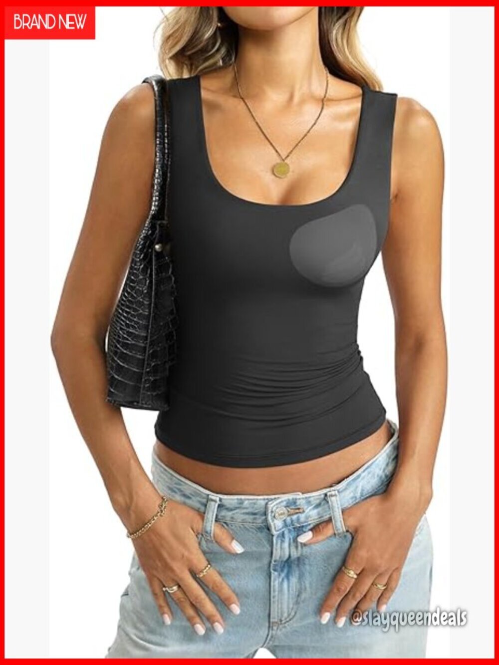 Padded Built-in Bra Tank Top Scoop Neck Cropped Sleeveless Stretch Fit